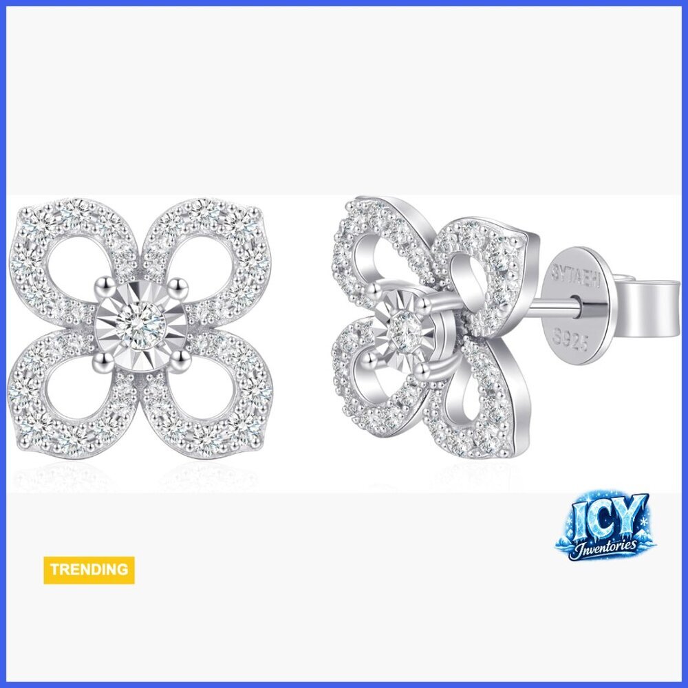 Sterling Silver Lab Grown Diamond Stud Earrings, Round Cut, Push Back